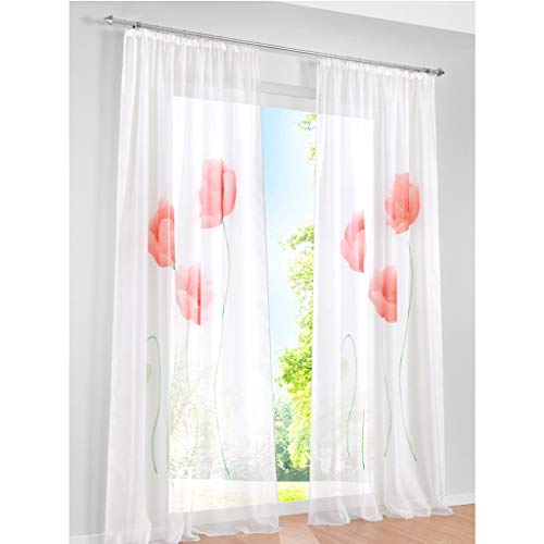 SimpVALE Vorhänge mit Blumenmuster, halbtransparent, transparent, für Fenster, Balkon, Wohnzimmer, Schlafzimmer, rot, 150cmx145cm von SIMPVALE
