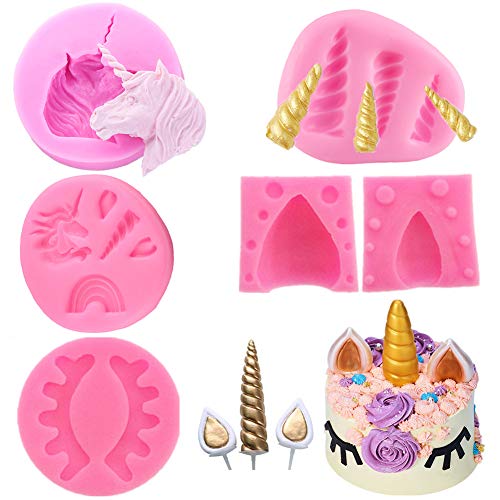 SIMUER Fondant Schokoladenform Set Kuchen Topper Dekorieren Silikon Form mit Horn, Ohren und Augen für Geburtstag, Baby Dusche, Hochzeit und Party (6PCS/Set), S0057A- von SIMUER