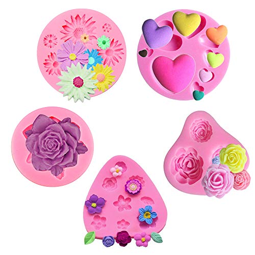 SIMUER 3D Blumen Form Silikon Backform Fondant Ausstechform Kuchen Fondant Dekorieren Schokoladenform DIY handgefertigt Tools 5 Stück (Rosa) von SIMUER