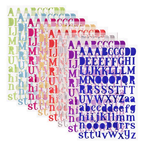 SIMUER 8 Blätter Alphabet Buchstaben Aufkleber Selbstklebende Fun Stickers-adesivi Deko für Grußkarten Aufkleberbogen 8 Farben von SIMUER