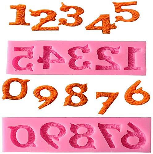 Silikon Nummer 0-9 3D geprägte Fondant Schokoladenformen für Geburtstagstorte Dekorieren DIY Backen, Pink von SIMUER