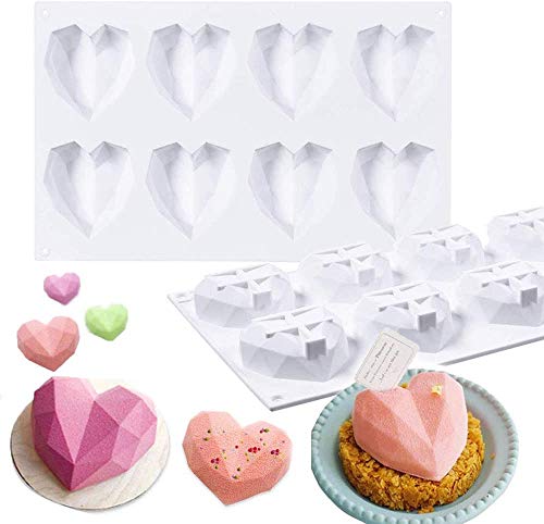 2Pcs 3D Liebesherz Diamantförmige Silikon DIY Form 8 Hohlraum Kuchen Schokoladenseifen Pudding Form, handgefertigte Backwerkzeug Tablett von SIMUER