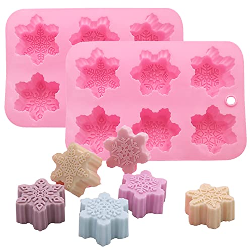 Silikon Weihnachten Schneeflocken Kuchenformen, 2er Pack 6-Cavity Weihnachten DIY Kuchen Schokolade Desserts Seifenformen Handgemachte Seifenformen, Jelly Candy Muffins Backen Kuchenform von SIMUER