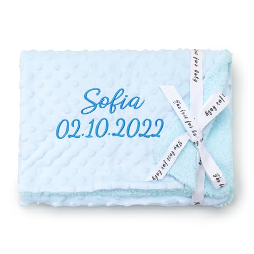 SIMYJOY Baby Decke Personalisiert Babydecke mit Namen Personalisierte Decke mit Gesticktem Namen Geschenk Personalisiert für Junge Mädchen Blau von SIMYJOY