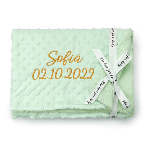 SIMYJOY Baby Decke Personalisiert Babydecke mit Namen Personalisierte Decke mit Gesticktem Namen Geschenk Personalisiert für Junge Mädchen Grün von SIMYJOY