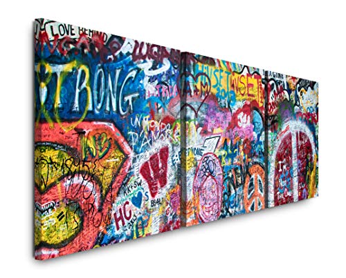 SIN-US 74 Bunte John Lennon Wand in Prag Bild XXL Panorama Deko Wandbilder 150x50cm - 3 Bilder a 50x50cm von SIN-US 74