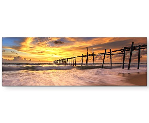 SIN-US 74 Sonnenuntergang am Meer in Thailand - Panoramabild auf Leinwand in 150x50cm von SIN-US 74