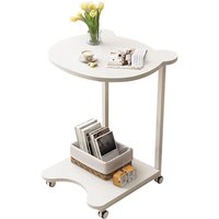 Beistelltische c Form mit Rollen, Beistelltisch Holz 360° Rotierend, laptopTisch für Sofa Couch Bett, Sofatisch für Wohnzimmer – Weiß von SINBINTA