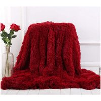 Langhaar Kunstpelz Kuscheldecke, Flanell Warme Wurfdecke Flauschig Microfaser Kunstfell Wohndecke Weich Wende Felldecke Sofa Decke Klimaanlage - Rot von SINBINTA