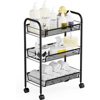 Rollwagen Küchewagen mit 3 Ebenen, Metall Regal auf Rollen mit Griff für Küche, Badezimmer, Schlafzimmer, Büro - Schwarz von SINBINTA
