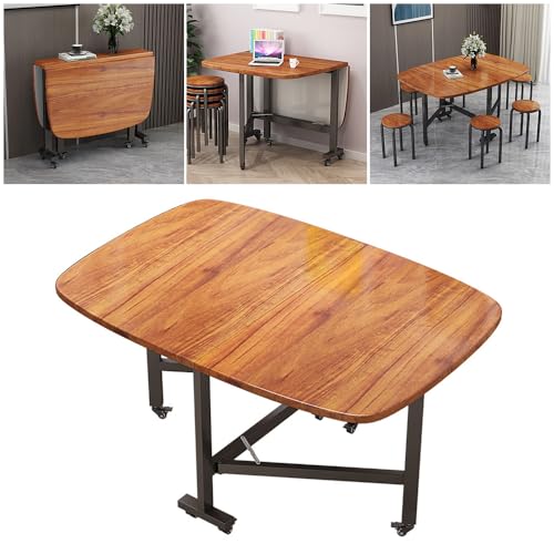 SINBINTA Klappbarer Esstisch, ausziehbarer Tisch mit Rollen, mobiler Holz-Küchentisch für kleine Räume (Braun, 100 x 60 x 75 cm) von SINBINTA