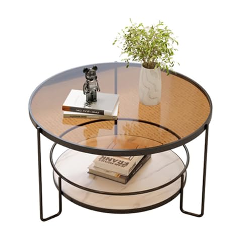 SINBINTA Runder Couchtisch, Glas-Couchtisch für kleinen Raum mit stabilem Metallrahmen, moderner Sofa-Beistelltisch für Wohnzimmer, Schlafzimmer und Offic (schwarzer Rahmen + blaugrünes Glas) von SINBINTA
