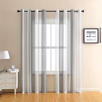 2er-Set Voile Gardinen Vorhang Halbtransparent Streifen Stores Schals mit Ösenschal Moderner Wohnstil für Dekoration Wohnzimmer Schlafzimmer - Grau von SINBINTA