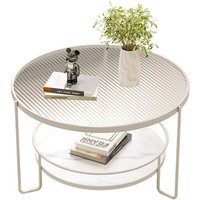 Sinbinta - Couchtisch Rund, Moderner Glas Sofatisch Metallgestell - Weiß Sinbinta - Couchtisch Rund, Moderner Glas Sofatisch Metallgestell - Weiß von SINBINTA