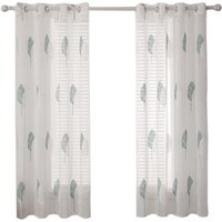 Sinbinta - Vorhänge mit Blätter Muster, Stickerei Vorhang Transparent, Dekoration Ösen Gardinen Für Wohnzimmer, Vorhang Kurz Fenster, 2er Set Modern von SINBINTA