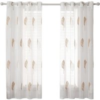 Vorhänge mit Blätter Muster, Stickerei Vorhang Transparent, Dekoration Ösen Gardinen Für Wohnzimmer, Vorhang Kurz Fenster, 2er Set Modern Vorhänge mit Blätter Muster, Stickerei Vorhang Transparent, Dekoration Ösen Gardinen Für Wohnzimmer, Vorhang Kurz Fenster, 2er Set Modern von SINBINTA