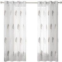 Vorhänge mit Blätter Muster, Stickerei Vorhang Transparent, Dekoration Ösen Gardinen Für Wohnzimmer, Vorhang Kurz Fenster, 2er Set Modern von SINBINTA