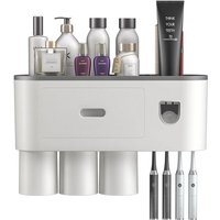 Zahnbürstenhalter Wandmontage mit automatischem Zahnpastaspender, 4 Zahnbürstenschlitze mit staubdichter Abdeckung, 3 Magnetbecher und von SINBINTA