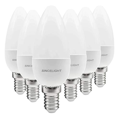 SINCELIGHT LED-Glühbirnein Kerzenform mit E14-Sockel,RA≈92, 5W(500Lumen)≈50W Halogen, Kaltweiß (6500K), Nicht Dimmbar, 6er-Pack von SINCELIGHT