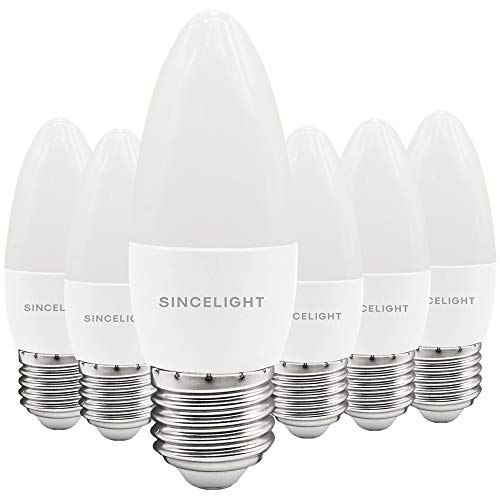 SINCELIGHT LED-Glühbirnein Kerzenform mit E27-Sockel,RA≈92, 5W(500Lumen)≈50W Halogen, Warmweiß (2700K), Nicht Dimmbar, 6er-Pack von SINCELIGHT