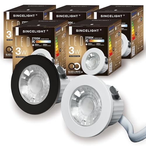 SINCELIGHT LED MINI Einbaustrahler, Kleines Downlight für 35-40mm Deckenloch, Schrank, Vitrine, MR11 Ersatz, Weißer/Schwarzer Ring Austauschbar, IP65 Wasserdicht, Warmweiß 2700K, RA≈92, 5er-Pack von SINCELIGHT