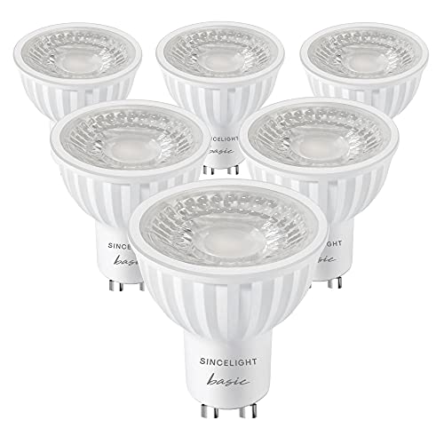 SINCELIGHT GU10 LED Leuchtmittel Deckenspots Reflektorlampe mit 38° Ausstrahlungswinkel, 6W(550Lumen)≈50W Halogen, RA≈92, Kaltweiß 6000K, 6er-Pack von SINCELIGHT