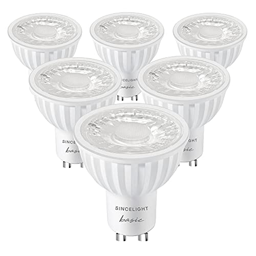 SINCELIGHT GU10 LED Leuchtmittel Deckenspots Reflektorlampe mit 60° Ausstrahlungswinkel, 6W(500Lumen)≈50W Halogen, RA≈92, Warmweiß 2700K, 6er-Pack von SINCELIGHT