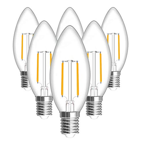 SINCELIGHT Kerzenform LED-Glühbirne mit E14-Sockel, 360° Omnidirektional durch Filamenttechnik, 3W(250 Lumen)≈25W Halogen, Warmweiß (2700K), Nicht Dimmbar, 6er-Pack von SINCELIGHT