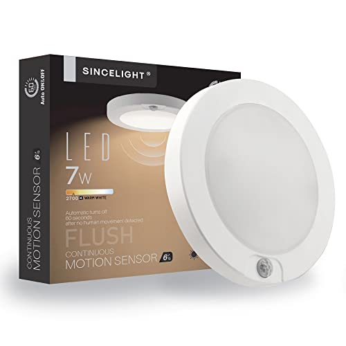 SINCELIGHT LED-Deckenleuchte mit PIR-Bewegungssensor, automatisch EIN/AUS, 7W, Warmweiß 2700K, Anbaumontage für Decke, Schrank, Unterschrank, feuchtigkeitsgeeignet von SINCELIGHT