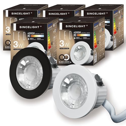 SINCELIGHT LED MINI Einbaustrahler, Kleines Downlight für 35-40mm Deckenloch, Schrank, Vitrine, MR11 Ersatz, Weißer/Schwarzer Ring Austauschbar, IP65 Wasserdicht, Neutralweiß 4000K, RA≈92, 5er-Pack von SINCELIGHT