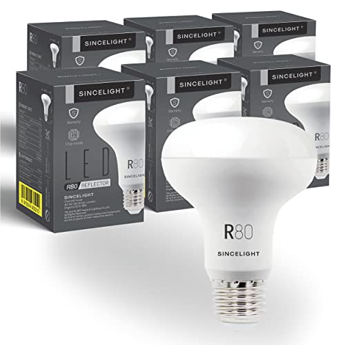 SINCELIGHT LED R80 Reflektorlampe Glühbirne, mit E27/ES-Sockel, nicht dimmbar, 800 Lumen Ersetzt 80 Watt Halogenlampen, 120° Ausstrahlungswinkel, Warmweiß - 2700 Kelvin, 6er-Pack von SINCELIGHT