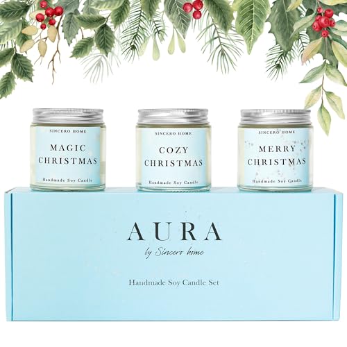 SINCERO HOME Weihnachtskerzen Geschenkset – Handgefertigte Sojawachskerzen mit Düften von Apfel und Zimt, Lebkuchen und Würzigem Latte – Für eine Gemütliche Atmosphäre Zuhause von SINCERO HOME