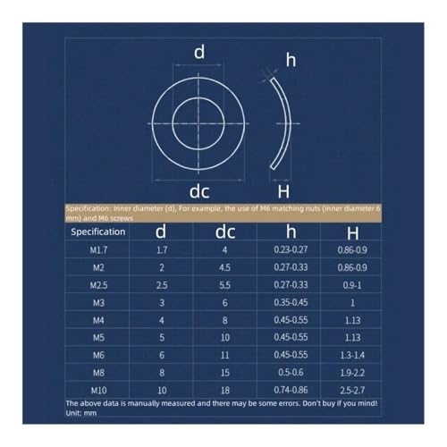 50-100 Stück Gebogene Unterlegscheiben M1.7 M2 M2.5 M3 M4 M5 M6 M8 M10 304 Edelstahl Federdichtung Wellendichtungsring(M1.7-100pcs) von SINEKY
