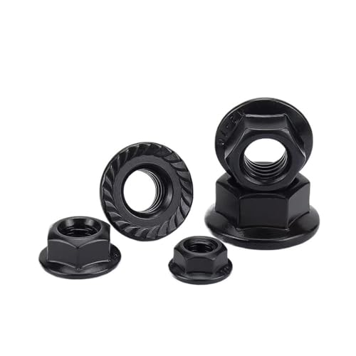 M3 M4 M5 M6 M8 M10 M12 M14 M16 Schwarze Flanschmutter Schwarzer Sechskant aus Kohlenstoffstahl, gezähnte Spinlock-Flanschmutter, Kontermutter(M3-50pcs) von SINEKY