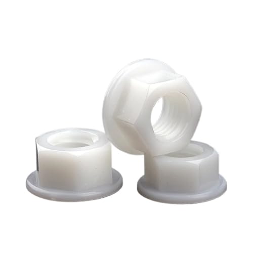 SINEKY 10–50 Stück Schwarz/Weiß M3 M4 M5 M6 M8 M10 M12 Nylon-Sechskantflanschmutter Kunststoff-Sicherungsmutter zur Wärme-/Stromisolierung(White,M4-50pcs) von SINEKY