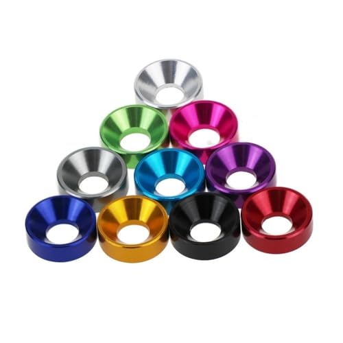 SINEKY 10 Stück Aluminium-Unterlegscheiben, M2, M2,5, M3, M4, M5, M6, bunt, eloxiertes Aluminium, Senkkopf-Unterlegscheibe, Dichtung für Schrauben (Color : Pink, Size : M2) von SINEKY