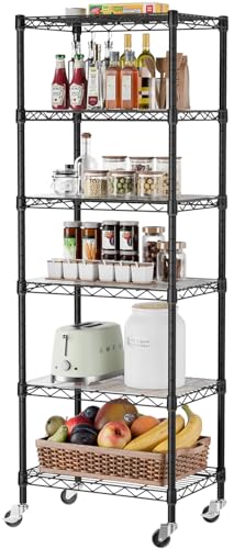 Drahtregal 6-Etagen Kleiderschrank Organizer Vielseitig Kleines Metall Regalsystem Höhenverstellbar & Robust für Küche Bad Speisekammer Waschküche Schwarz von SINGAYE