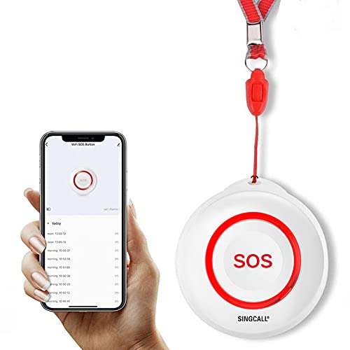 SINGCALL Drahtloses Notfallknopf für Senioren Rufsystem, Tuya WiFi Smart SOS-Notfallknopf, Rote Senioren Notruf*1 (Unterstützt 2.4GHz WiFi) von SINGCALL