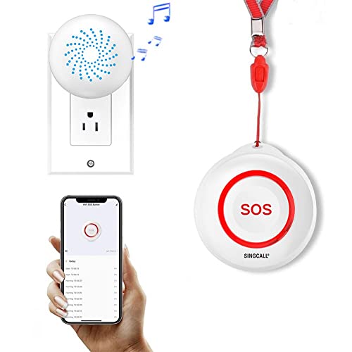 SINGCALL Tuya WiFi Smart Senioren Notruf Rufsystem für Ältere/Schwangere/Kinder, 1 wasserdichte Notrufknopf (Unterstützt 2.4GHz WiFi)+ 1 Plugin-Empfänger von SINGCALL