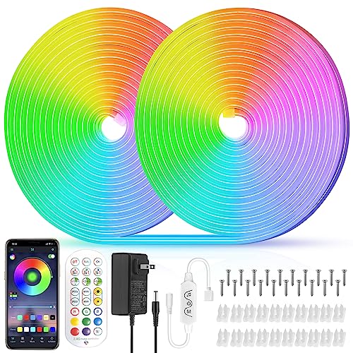 10m Neon Led Strip, APP Steuerung mit Fernbedienung, IP65 Wasserdichte Flexible Streifen, 24V RGB Band Seil Lampe,Multiple Modes, Anwendbar auf Schlafzimmer, Raum und Außendekoration von SINGCHUNGTE