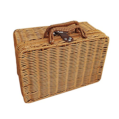 Künstlicher Rattan-Koffer, Retro-Weiden-Aufbewahrungskorb, Kosmetik-Organizer, Lederriemen, Metallschloss, Retro-Koffer, Requisiten-Box für Picknick, Lebensmittelaufbewahrung, Outdoor, von MCDSAJ