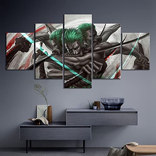 Leinwanddrucke,5 Teilige Druck auf Leinwand,5 Stück Wandbild,Wohnzimmer Dekoration,Modular Wandkunst,Brettmalerei,Bereit zum Aufhängen,Mit Rahmen,Anime ONE PIECE RORONOA ZORO (150x80cm,Artwork #12) von SINGLEAART