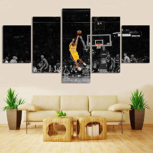 Leinwanddrucke,5 Teilige Leinwand,5 Stück Wandbild,Wohnzimmer Dekoration,Modular Wandkunst,Brettmalerei,Geburtstagsgeschenk,Für Immer Kobe Bryant,Basketball-Superstar,24,100Cm×50Cm,Mit Rahmen von SINGLEAART