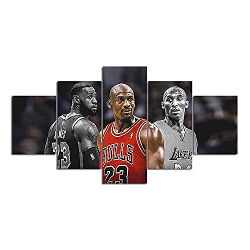 SINGLEAART® Leinwanddrucke,5 Teilige Leinwand,5 Stück Wandbild,Wohnzimmer Dekoration,150×80cm,Mit Rahmen,Modular Wandkunst Brettmalerei, Führer Michael,Kobe Bryant,Lebron James von SINGLEAART