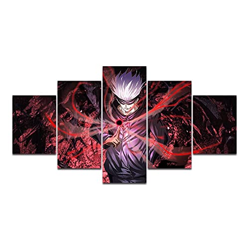 SINGLEAART®, Leinwanddrucke,5 Teilige Leinwand,Jujutsu Kaisen Anime,Satoru Gojo,75×40cm,Mit Rahmen,5 Stück Wandbild,Wohnzimmer Dekoration,Modular Wandkunst,Brettmalerei,Geburtstagsgeschenk von SINGLEAART