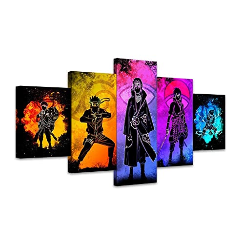 SINGLEAART® Leinwanddrucke,5 Teilige Leinwand,5 Stück Wandbild,Wohnzimmer Dekoration,Naruto,Itachi Uchiha,Sasuke,Gaara,Kakashi,75×40cm,Mit Rahmen,Modular Wandkunst Brettmalerei von SINGLEAART