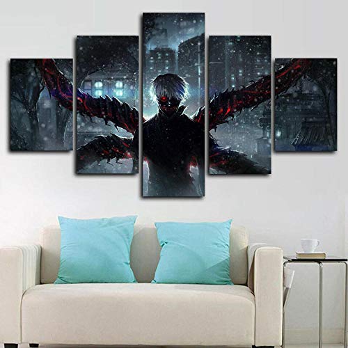 SINGLEAART® Leinwanddrucke,5 Teilige Leinwand,5 Stück Wandbild,Wohnzimmer Dekoration,Tokyo Ghoul Anime Ken Kaneki,150×80cm,Mit Rahmen,Modular Wandkunst Brettmalerei von SINGLEAART