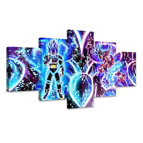 SINGLEAART® Leinwanddrucke,5 Teilige Leinwand,5 Stück Wandbild,Z Goku Und Vegeta,100Cm×50Cm,Mit Rahmen,Wohnzimmer Dekoration,Modular Wandkunst,Brettmalerei,Geburtstagsgeschenk von SINGLEAART