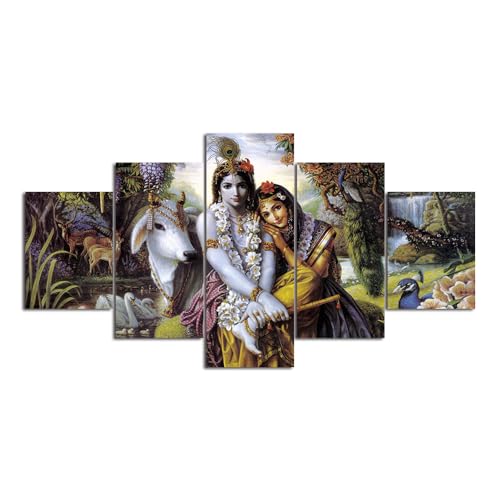 SINGLEAART®Leinwanddrucke,5 Teilige Leinwand, Lord Krishna,5 Stück Wandbild,Wohnzimmer Dekoration,Modular Wandkunst,Brettmalerei,Geburtstagsgeschenk,150×80cm,Mit Rahmen von SINGLEAART