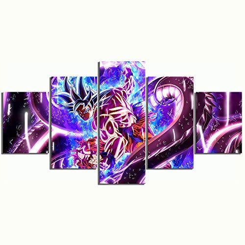 SINGLEAART Leinwandbild Druck 5 Stück Leinwand,Anime Character Ultra Instinct Goku,150Cm×80Cm,Mit Rahmen,Modular Wandkunst,Home Dekoration,Modernes Plakat von SINGLEAART